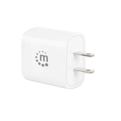 --MANHATTAN - 406291 - Cargador de pared mini para carga de energía por USB de 2 puertos - 20 W / Puerto de suministro de energía USB-C de hasta 20 W, puerto de carga USB-A QC (de carga rápida) 3.0 de hasta 18 W, formato compacto, enchufe de EUA, blanco-