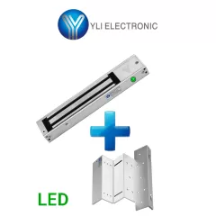 YLI ELECTRONIC--YLI YM280NLEDPAK - Paquete de Cerradura Magnética YM280N con Led y Soporte de Fijación tipo ZL / Fuerza de Sujeción 280kg (600LB) / Para puertas de madera, vidrio y metálicas-
