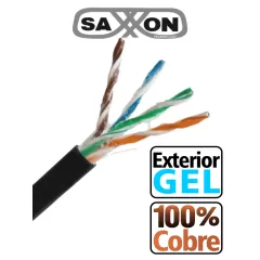 SAXXON--SAXXON OUTPCAT5EGCOPEXT - Bobina de Cable UTP Cat5e 100% Cobre con Gel/ 305 Metros/ Uso Exterior/ Color Negro/ Ideal para Cableado de Redes y Video/-