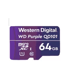 WESTERN DIGITAL--WESTERN WDD064G1P0C- Memoria de 64GB Micro SDXC/ Linea Purple/ Clase 10 U1/ Lectura 50MB/ Escritura 40MB/ Especializada para Videovigilancia-