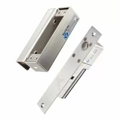YLI ELECTRONIC--YLI YB300PACK - Paquete de cerradura de perno para control de acceso de puertas con retardo configurable de 3, 6 y 9 segundos incluye soporte de instalacion modelo YM600/ Voltaje dual 12 o 24 VDC-