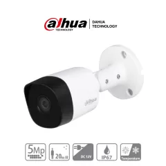 DAHUA--DAHUA HAC-B2A51N-0280B-S2 - Cámara bullet de 5 MP con lente de 2.8 mm y ángulo de visión de 106°. Incorpora IR de 20 m para visión nocturna, resistente IP67, y materiales metálicos. Compatible con CVI, CVBS, AHD y TVI-