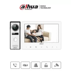 DAHUA--DAHUA KTA02 - Kit de Videoportero analógico con monitor táctil de 7" y frente de calle con cámara de 1.3MP con DWDR y protección IP66. Controla hasta 2 frentes de calle y 3 monitores, con apertura de puerta-