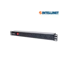INTELLINET--INTELLINET 713993- Barra PDU, 8 contactos, para gabinetes/racks de 19", 1U, con protección contra sobrecarga y botón On/Off.-