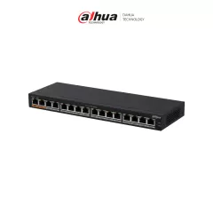 DAHUA--DAHUA DH-PFS3016-16GT-190 - Switch Gigabit PoE de 16 Puertos/ 190 Watts Totales/ Los 2 Puertos Naranjas Soportan Hi-PoE Estandar/ Switching 32 Gbps/ Tasa de Reenvio de paquetes 23.808 Mbps/ Protección Contra Descargas/-