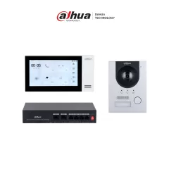 DAHUA--DAHUA KTP01L(S) - Kit de Videoportero IP con Frente de Calle Metálico Antivandálico y cámara de 2MP. Incluye monitor táctil de 7", ranura SD, control de puerta, E/S de alarmas, y switch PoE de 6 puertos, 36W. Ideal para seguridad avanzada/-