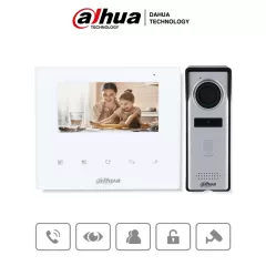 DAHUA--DAHUA DHI-KTA04 - Kit de videoportero analógico con monitor de 4.3" y botones táctiles. Incluye frente de calle con cámara de 1.3 MP, múltiples tonos de timbre personalizables, y función de apertura de puerta para mayor seguridad y comodidad.-