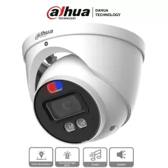 DAHUA--Dahua HAC-ME1239HN-A-PV - Cámara Domo TiOC de 2 Megapixeles/ Disuasion Activa Luz Roja y Azul/ Lente de 3.6 mm/ Super Adapt/ Microfono y Altavoz Integrados/ 40 Metros de Iluminación (IR y Cálida)/ Metalica/ IP67/-