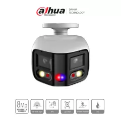 DAHUA--DAHUA IPC-PFW3849S-A180-AS-PV Cámara IP Bullet WizSense 2x4MP con visión de 180°, MultiVision, LED IR 25m y luz cálida 20m. Disuasión activa con micrófono dual y altavoz integrado, EPTZ, SMD 4.0, PoE, IP67, y ranura MicroSD. Ideal para seguridad avanzada.-