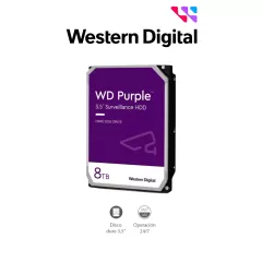 WESTERN DIGITAL--WESTERN DIGITAL WD85PURZ - Disco Duro de 8 TB Purple/ Especial para Videovigilancia/ Trabajo 24/7/ Interface: Sata 6 Gb/s/ Hasta 64 Cámaras/ Hasta 16 Bahías de Discos Duros-