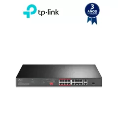 TP-LINK--TP-LINK TL-SL1218P - Switch PoE+ no administrable con 16 puertos 10/100 Mbps, 2 puertos 10/100/1000 Mbps y 1 puerto SFP. Incluye 8 puertos extensores PoE (hasta 250 m), capacidad de 150W, diseñado para vigilancia IP.-