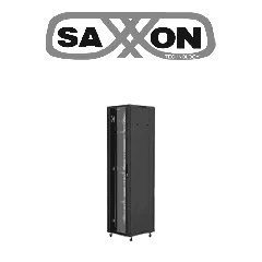 SAXXON--SAXXON SXR37U6637S - Gabinete de Piso color Negro / 37UR / Puerta de Vidrio Templado / Alto 180 cm / Ancho 60 cm / Profundidad 60 cm / Incluye Base con 2 Ventiladores 110V-