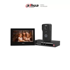 DAHUA--DAHUA KTP03-V2 - Kit de Videportero IP/ Monitor de 7 Pulgadas. Frente de Calle y Switch PoE/ 6&1 E&S de Alarma/ Frente de Calle IP65/ IR/ Apertura Remota / Switch de 4 Puertos PoE 10/100/ 2 Puertos Uplink/ Controla 1 Puerta/-
