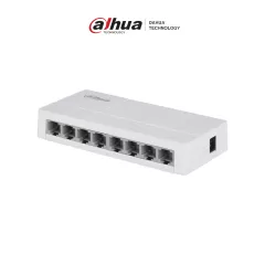 DAHUA--DAHUA DH-SF1008L - Switch de Escritorio con 8 puertos Fast Ethernet (10/100 Mbps), diseño compacto de capa 2, con capacidad de switching de 1.6 Gbps y velocidad de reenvío de paquetes de 1.19 Mpps. Ideal para redes eficientes y compactas.-