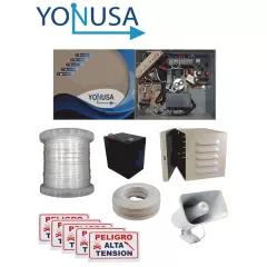 YONUSA--YONUSA PACK127AF -Paquete de energizador de alta frecuencia con interface/ Sirena y gabinete metálico/ Bobina de alambre 500 mts/ Bobina cable bujía/ batería y 5 letrero-