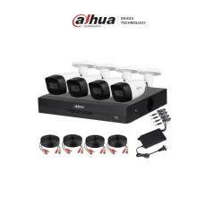 DAHUA--DAHUA KITXVR5104HS4KLI3+4HFW1500CMA- Kit de vigilancia de 4 canales 5 MP con audio y DVR WizSense con reconocimiento facial y H.265+. Soporta 4 canales + 4 IP o hasta 8 IP. Incluye 4 canales SMD Plus para búsqueda de humanos y vehículos-