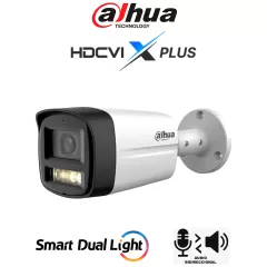 DAHUA--DAHUA DH-HAC-HFW1500TLMN-IL-T - Camara Bullet de 5 Megapixeles/ Audio 2 Vías/ Iluminador Dual Inteligente Mediante IR y Luz Calida/ 3DNR Para Reducción de Ruido en Imagen/ Lente de 2.8mm/ IR de Hasta 40 Mts/ IP67/ Policarbonato + Metal-