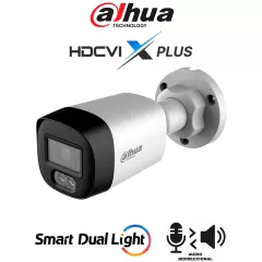 DAHUA--DAHUA DH-HAC-HFW1500RLN-IL-T - Cámara Bullet Full Color de 5 Megapixeles/Audio 2 vías/ Iluminador Dual Inteligente Mediante IR y Luz Calida/ Leds para 20 Metros/ DNR Para Reducción de Ruido en Imagen/ WDR de 120 dB/Lente de 2.8 mm/Policarbonato-