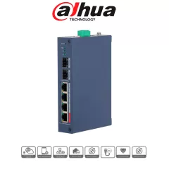 DAHUA--DAHUA DH-CHS4206-4ET-90 - Switch PoE de 6 Puertos Semi Industrial/ 4 Ptos Downlink PoE/ 2 Ptos Uplink SFP Gigabit/ Hasta 120W Totales/ 802.3AF & AT/ 1 Pto Hasta 90W/ Administrable Cloud Vía Dolink Care-