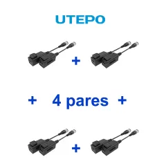 UTEPO UTP101PHD6PAK4 - 4 pares de transceptores pasivos HD, diseño para empalmes ordenados, distancias CVI: 720p a 300m, 1080p a 250m, 4MP a 200m, 4K a 150m