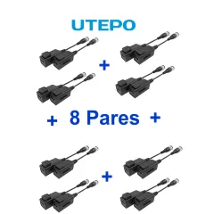 UTEPO UTP101PHD6PAK8 - 8 pares de transceptores pasivos HD, diseño para empalmes ordenados, distancias CVI: 720p a 300m, 1080p a 250m, 4MP a 200m, 4K a 150m
