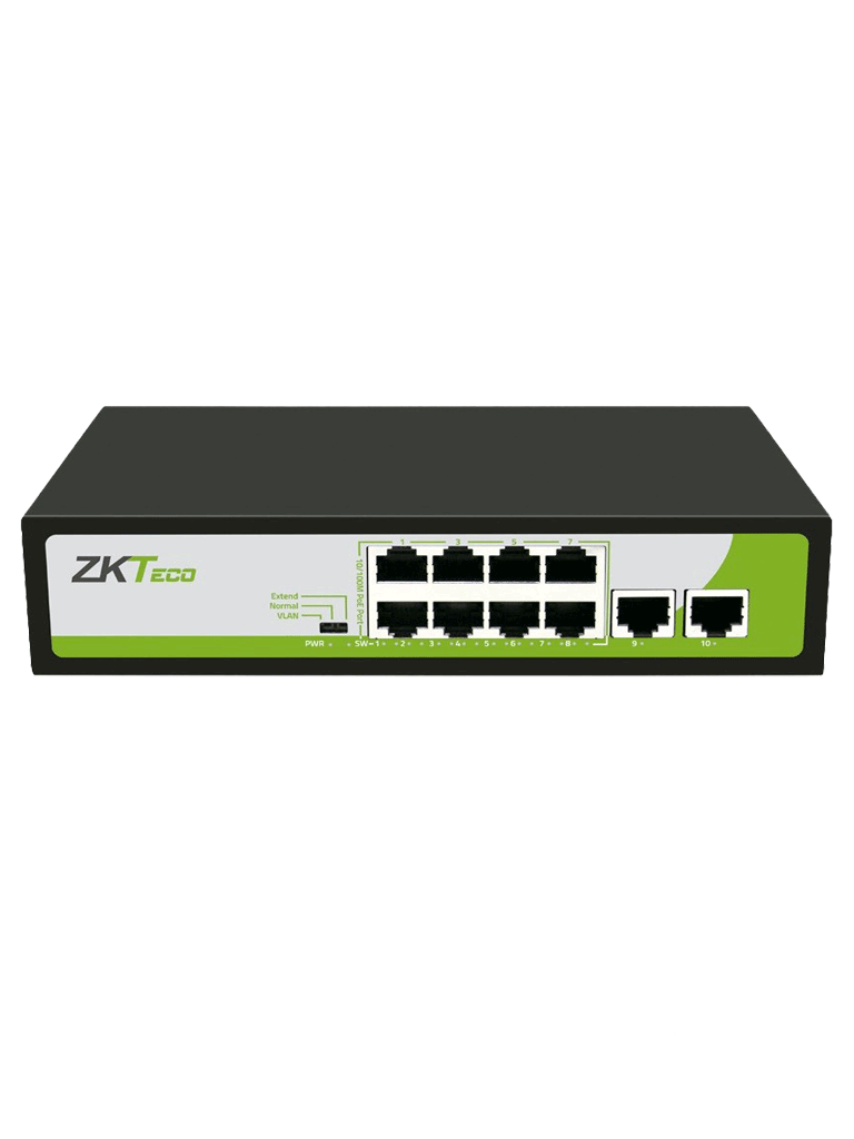 ZKTECO PE082120C- Switch de 8 Puertos Fast Ethernet PoE AF - AT / 2 Puertos RJ45 10/100M / Soporta hasta 250 mts sobre UTP CAT 6 / Autoadaptación MDI - MDIX / Protección Contra Descargas
