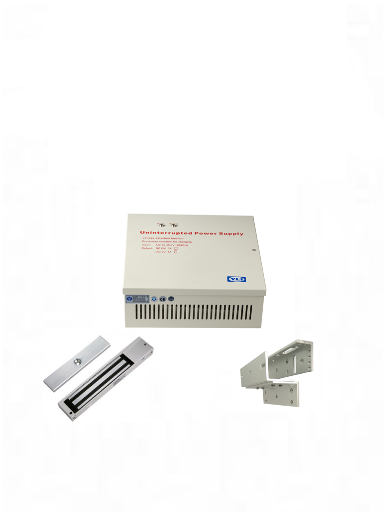 ZKTECO LM200YPAK - Contrachapa magnética de 200 kg o 440 lb, incluye soporte de instalación ZL y Gabinete metálico con salida de 12 VDC a 3A, soporta batería de respaldo 