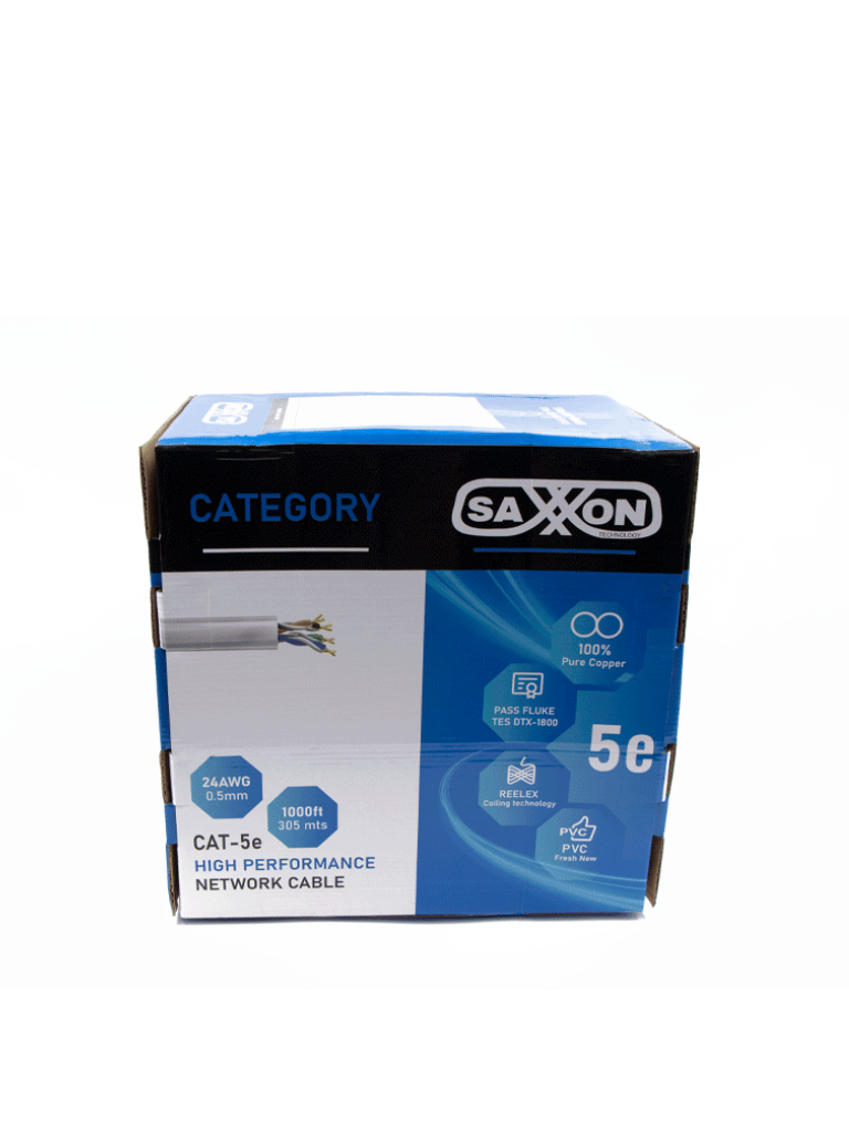 SAXXON--SAXXON OUTPCAT5E - Bobina de Cable UTP Cat5e 100% Cobre/ 305 Metros/ Bobinado REELEX /Color Gris/ Uso Interior/ 4 Pares/ Soporta Pruebas de Rendimiento/ Ideal para Cableado de Redes y Video/-