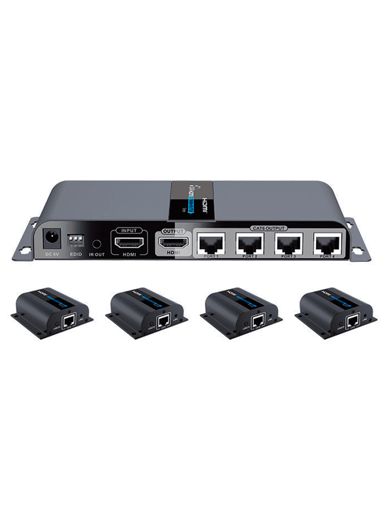 SAXXON--SAXXON LKV714PRO- Kit Extensor HDMI de 4 Puertos/ Resolucion 1080p/ Hasta 40 metros/ Cat 6/ 6A/ 7/ Loop HDMI/ Transmisor IR/ Plug and play-