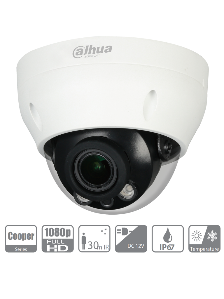 DAHUA--DAHUA HAC-D3A21N-VF - Cámara Domo Varifocal de 2 Megapixeles/ Lente de 2.7 a 12mm/ IR de 30 Mts/ IP67/ DWDR/ BLC/ HCL/-