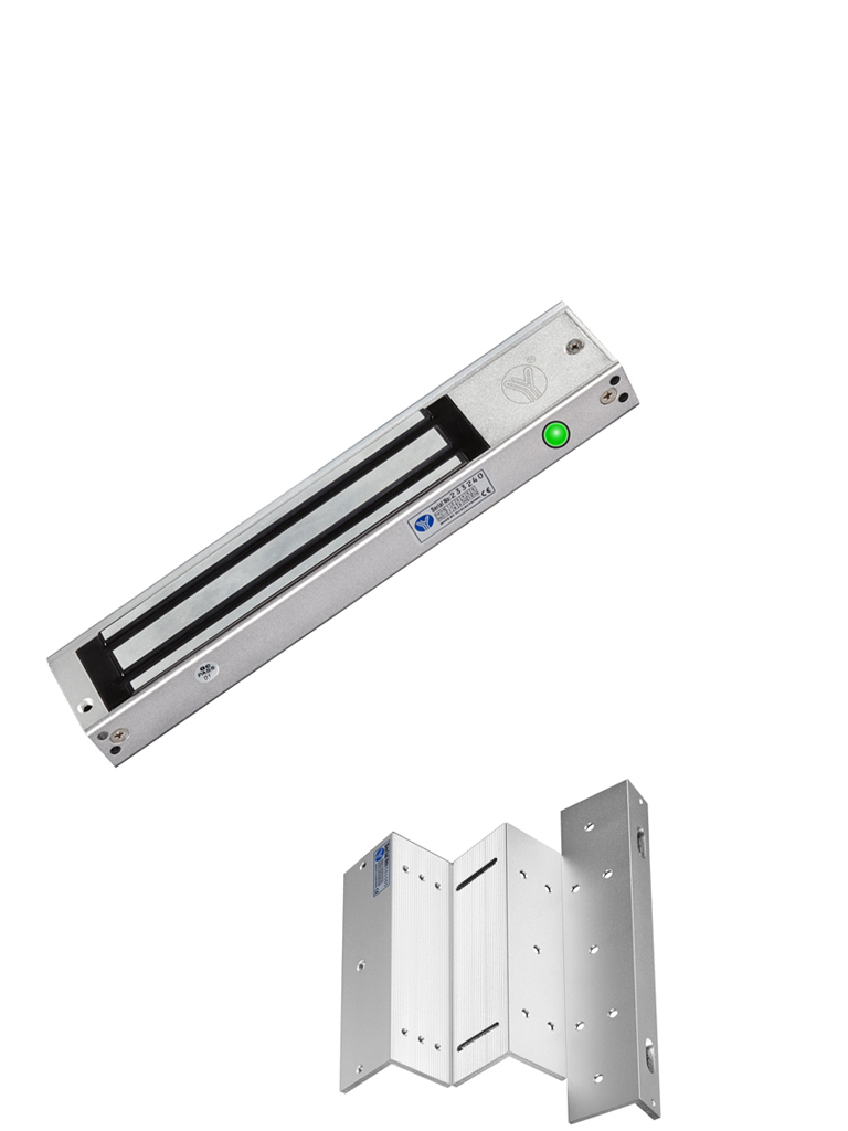 YLI ELECTRONIC--YLI YM280NLEDPAK - Paquete de Cerradura Magnética YM280N con Led y Soporte de Fijación tipo ZL / Fuerza de Sujeción 280kg (600LB) / Para puertas de madera, vidrio y metálicas-