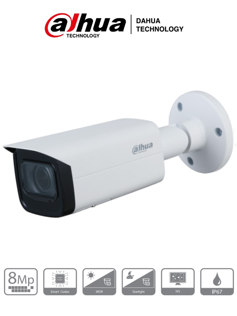 DAHUA--DAHUA IPC-HFW2831T-ZS - Cámara IP Bullet de 8 Megapíxeles/ 4k/ Lente Motorizado de 2.7 a 13.5mm/ IR de 60 Mts/ H.265/ WDR/ IP67/ PoE/ Ranura para MicroSD/-