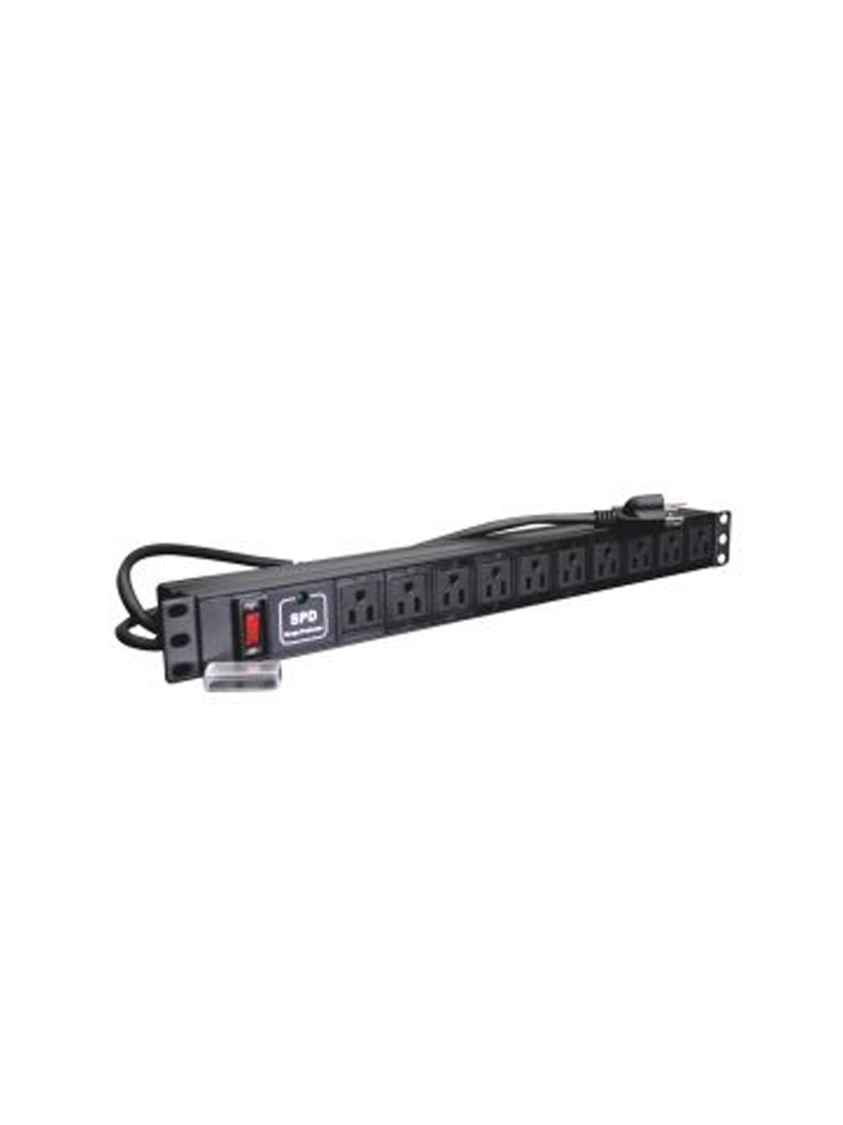 SBE TECH--SBETECH SBE-TC010SPV -  Barra Horizontal De 10 Contactos Polarizados Con Supresor De Picos, Montaje 19″ 1UR.-