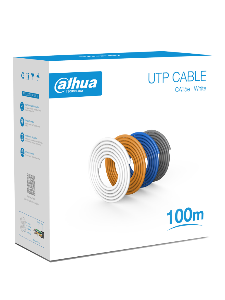 DAHUA--DAHUA PFM920I-5EU-U-100 - Bobina de 100 Mts de Cable UTP Cat5e/ 100% Cobre/ Color Blanco/ Cubierta Retardante de Flama con Certificacación ANSI/ UL CM/ Ideal para Video y Redes/-