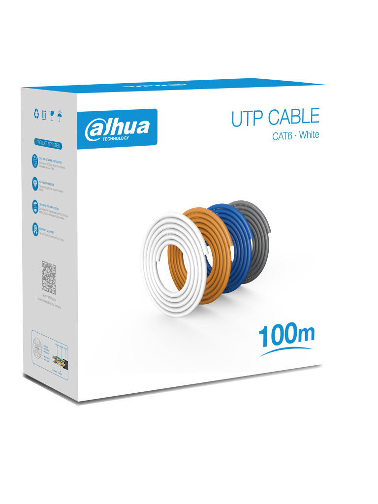 DAHUA--DAHUA PFM920I-6UN-C-100 - Bobina de 100 Mts de Cable UTP Cat6/ 100% Cobre/ Color Blanco/ Cubierta Retardante de Flama con Certificación CE CPR Eca/ Ideal para Video y Redes/-