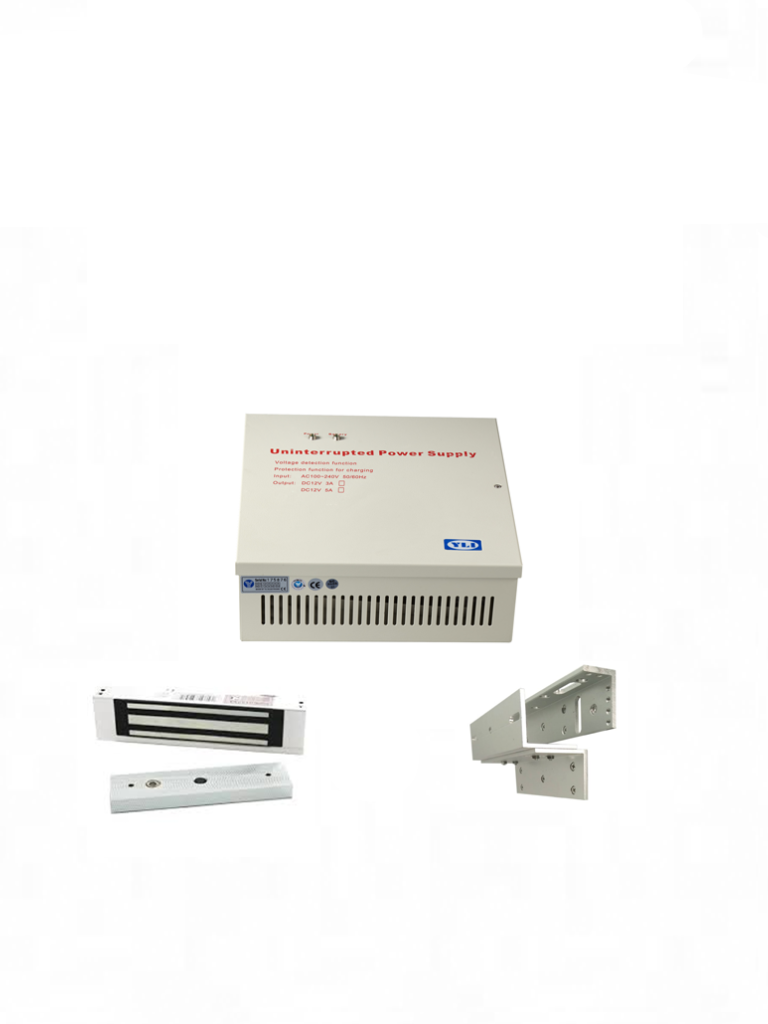 ZKTECO--ZKTECO LM120YPAK - Paquete de contrachapa magnética de 120 kg o 264 lb, incluye soporte para instalación en ZL y Gabinete de energía con salida de 12 VDC, soporta batería de respaldo-