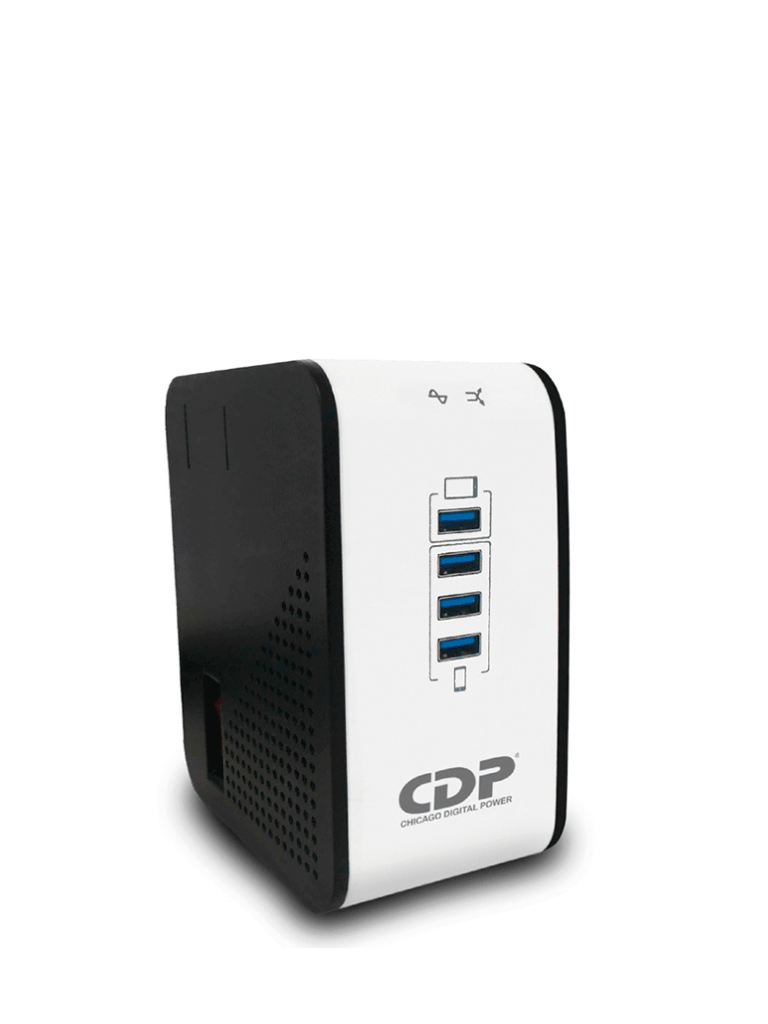 CHICAGO DIGITAL POWER--CDP R2CU-AVR 1008 - Regulador de Voltaje de Escritorio NEMA 5-15 / 1000VA/400W / 8 tomas de salida / 1 Toma para carga de tablet / 3 Tomas para carga de smartphone-