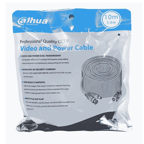 DAHUA--DAHUA DH-PFM942I-10-5 - Cable de 10 Metros Armado para Video y Energía/ Para Camaras Hasta 4k/ con Conectores BNC y de Energía/ Uso Exterior e Interior/ Cobre de Alta Pureza/ Soporta: AHD/CVI/TVI/CVBS/-