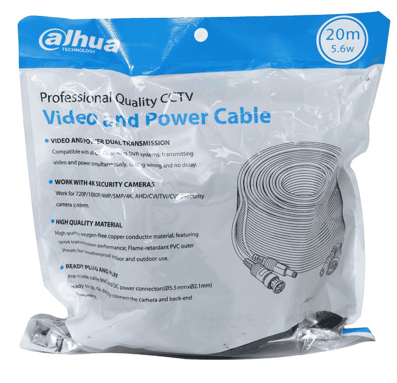 DAHUA--DAHUA DH-PFM942I-20-5 - Cable de 20 Metros Armado para Video y Energía/ Para Camaras Hasta 4k/ con Conectores BNC y de Energía/ Uso Exterior e Interior/ Cobre de Alta Pureza/ Soporta: AHD/CVI/TVI/CVBS/-
