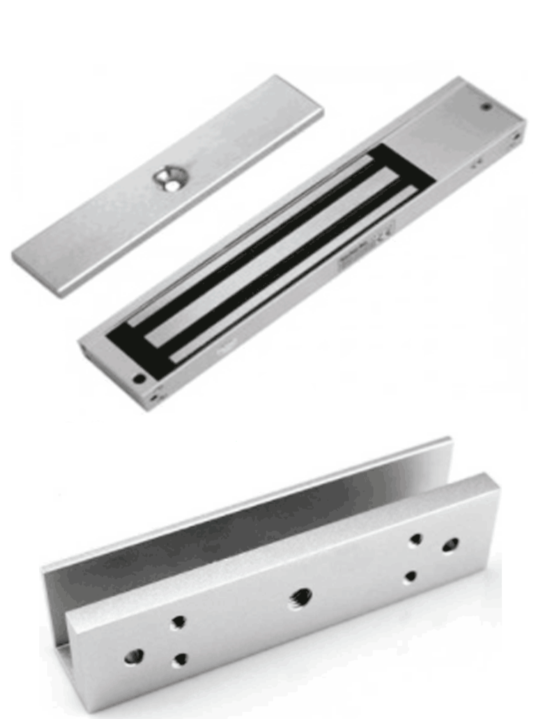 ZKTECO--ZKTECO LM200LEDSU - Paquete de contrachapa magnética de 200 Kg a 12 VDC con señal NC que incluye soporte en U para colocación en puertas de vidrio-