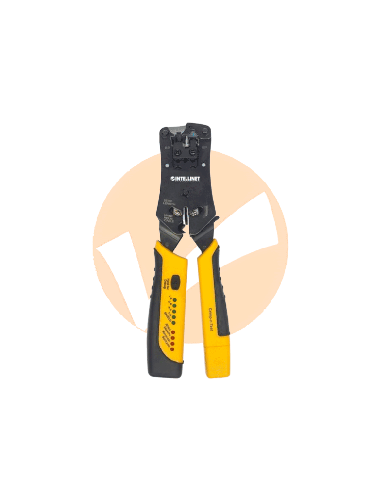 INTELLINET--INTELLINET 780124 Pinza Crimpeadora Universal de Plugs Modulares y Probador de Cables 2-en-1 Crimpeadora y Probador de Cables - Corta, Pela, Remata y Prueba-