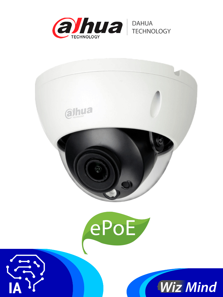 DAHUA--DAHUA IPC-HDBW5241RN-ASE - Cámara IP Antivandálica Resolución de 2 MP/ Lente 2.8 mm/ ∢ 106°/ IR 50 mts/ IA WizMind/ Detección Facial/ Protección Perimetral/ Conteo de Personas/ Starlight/ ePoE/ WDR/ H.265/ IP67/ IK10/ E&S Alarma/ E&S Audio/-