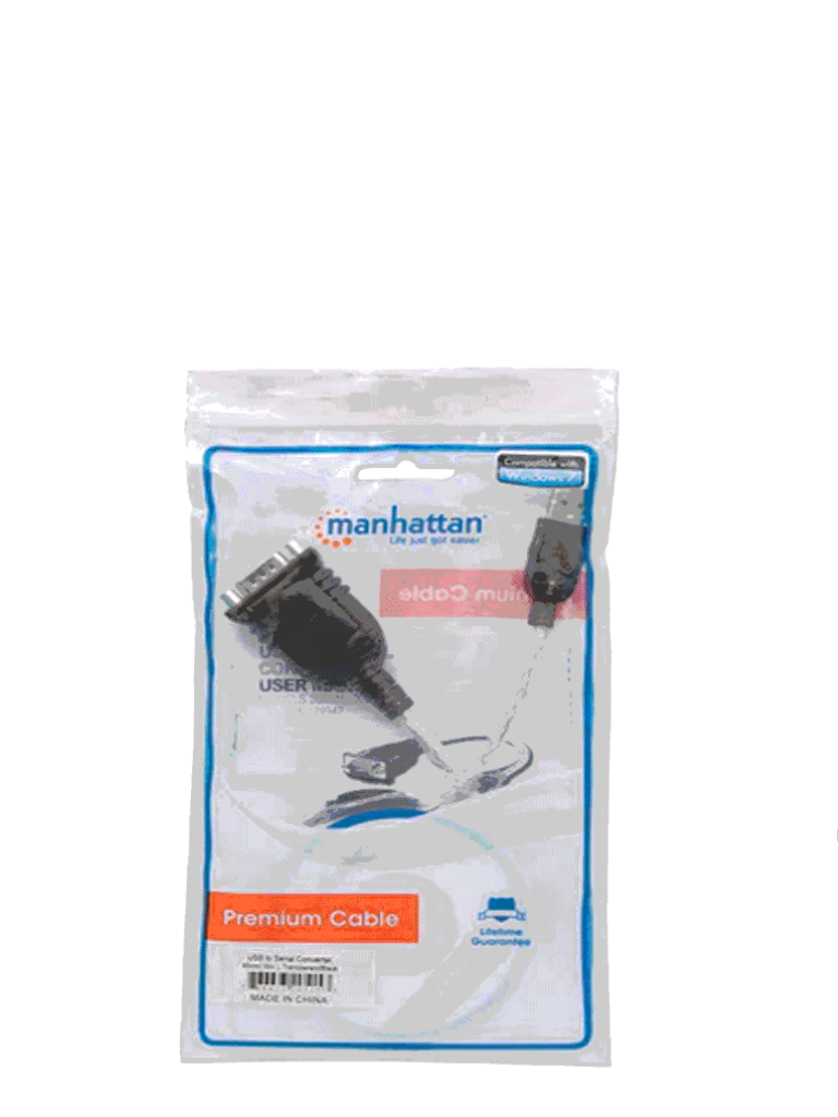 MANHATTAN--MANHATTAN 205153 Convertidor Serial a USB Conecta un dipositivo Serial/RS232/COM/DB9 a un puerto USB, Chip Prolific PL-2303RA, 45 Cm (18 in.) / Empaque tipo bolsa-