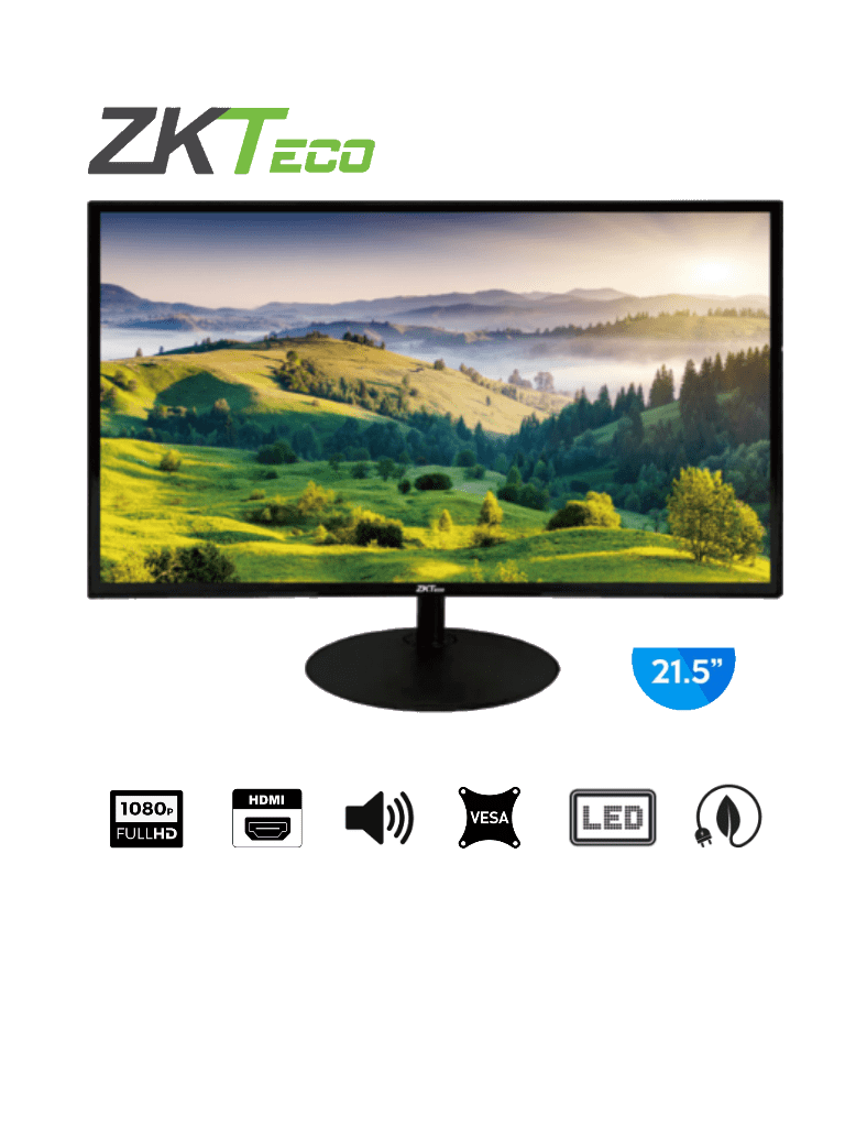 ZKTECO--ZKTECO ZD222K - Monitor LED Full HD de 21.5 pulgadas / Resolución 1920 x 1080 / 1 Entrada de video HDMI y 1 VGA / Altavoces Incorporados / Ángulo de Visión Horizontal 170° /  Soporte VESA / Ahorro de Energía / 24/7 / Incluye Cable HDMI-