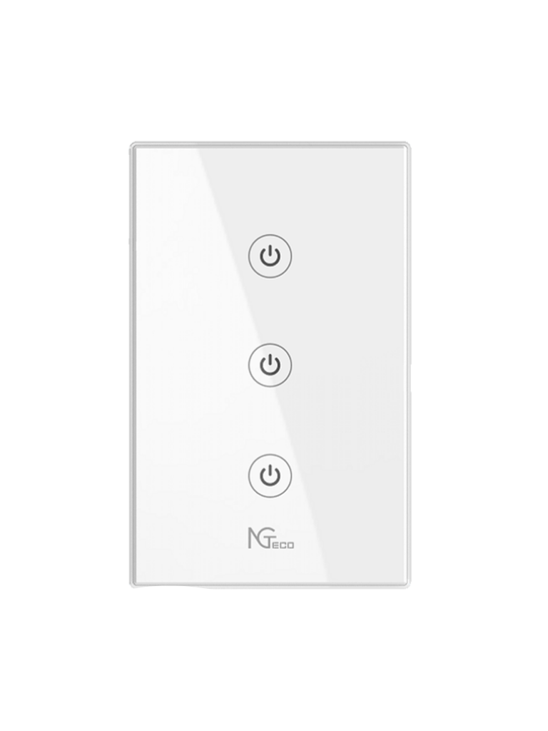 ZKTECO--NGTECO NGS103 - Apagador Inteligente WiFi 3 Botones Touch / Control Remoto vía App / Control por Voz / Temporizador / Panel Táctil de Alta Sensibilidad / WiFI 2.4 GHz / Se requiere Cable Neutro / Compatible con Alexa y Asistente de Google-