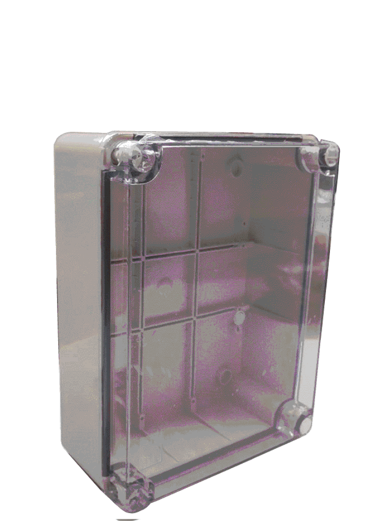 SBE TECH--SBETECH SBETR24019090 - Gabinete Plástico para exteriores / Cubierta Transparente / Alto 24cm / Ancho 19cm / Profundo 9 cm / Construido en Termoplástico auto extinguible / IP 67 / Alta resistencia al impacto /  Color Gris-