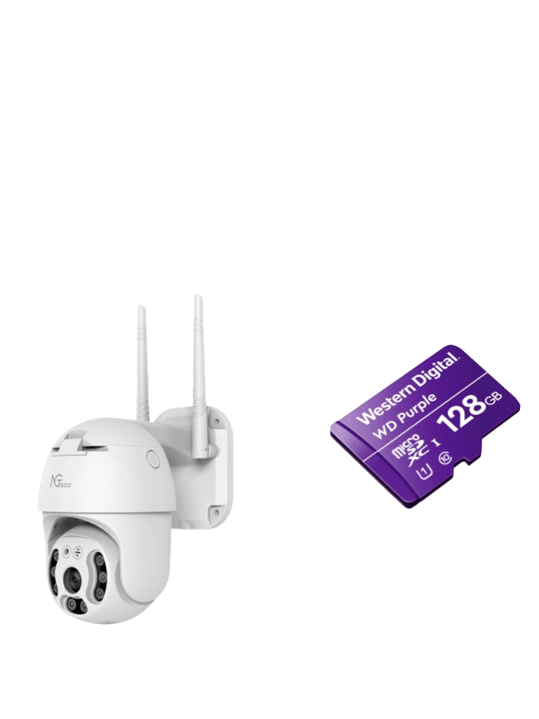 ZKTECO--NGTECO NGC4200PAK - Paquete de Cámara NGC4200 IP PTZ WiFi 3MP con Memoria de 128GB Micro SDXC/ Linea Purple/ Clase 10 U1-