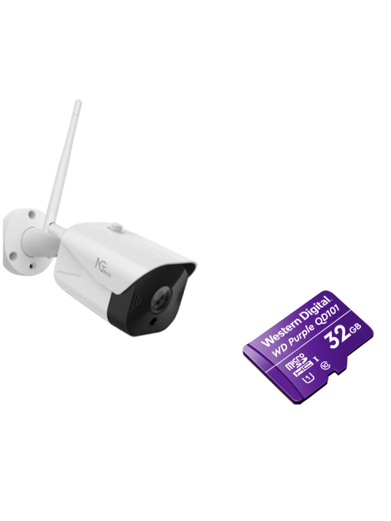 ZKTECO--NGTECO NGC401PAK - Paquete de Cámara NGC401 IP Bullet WiFi 1080P con Memoria de 32GB Micro SDHC/ Linea Purple/ Clase 10 U1-