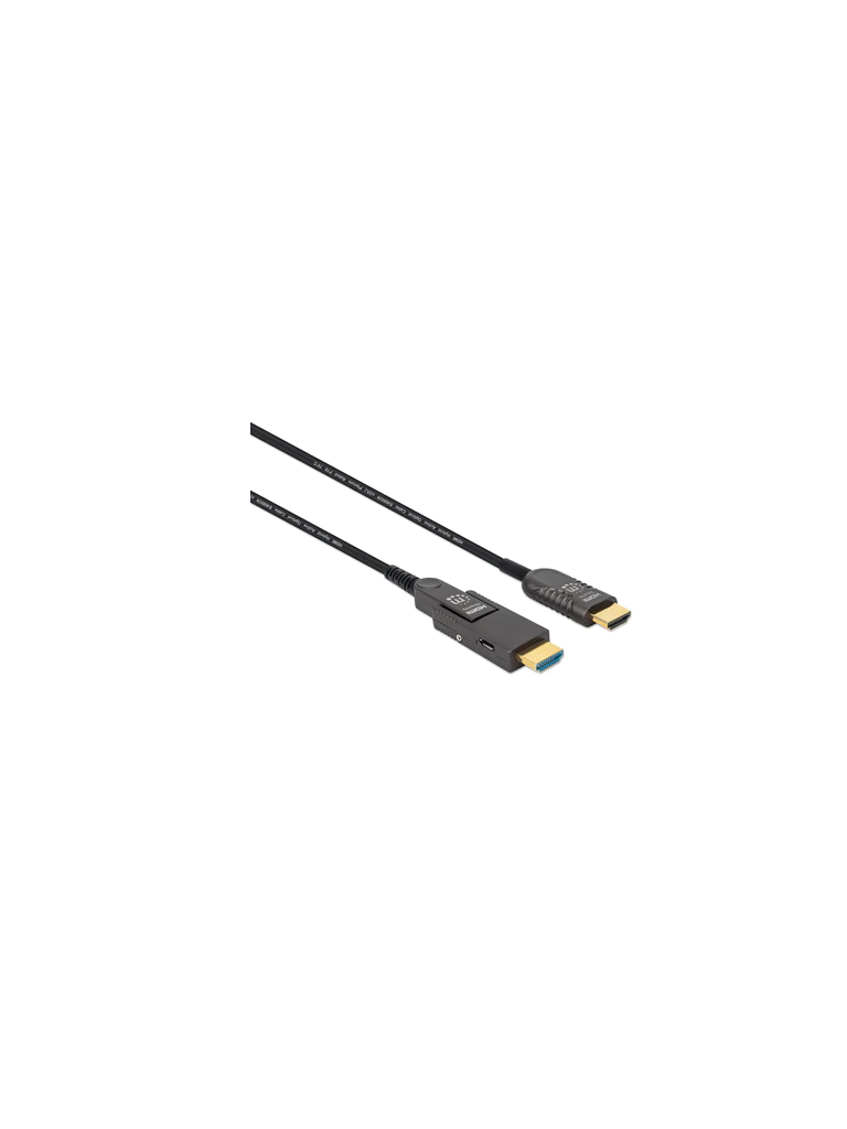 MANHATTAN--MANHATTAN 353243 - Cable Óptico Activo HDMI de Alta Velocidad / 4k@60Hz UHD, HDMI macho a Micro-HDMI macho (Tipo D) y HDMI macho (Tipo A) Desmontable, 20 m (65 pies), Certificado CMP/CPR, HEC, ARC, contactos bañados en oro, negro-