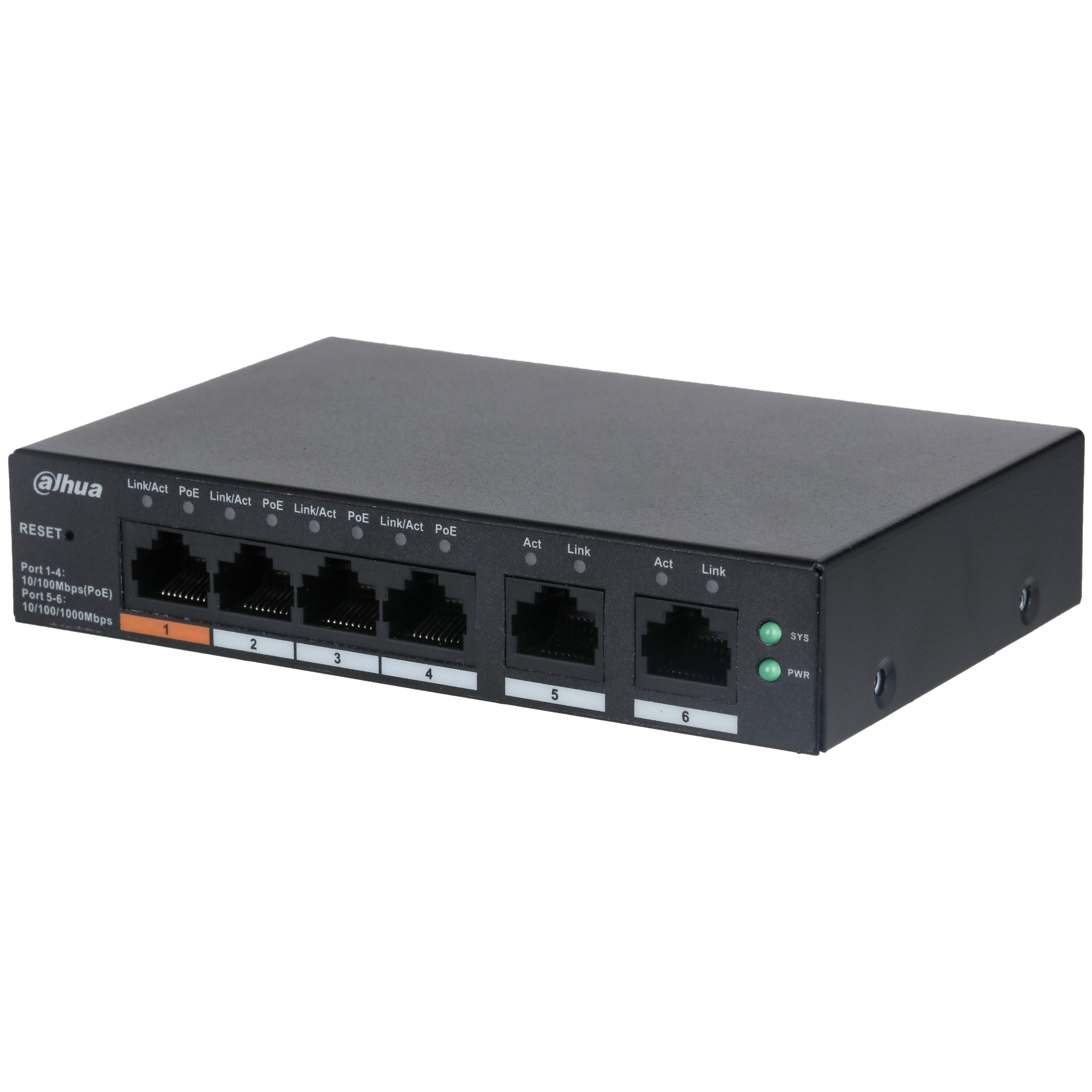 DAHUA--DAHUA DH-CS4006-4GT-60 Switch PoE de 6 Puertos Gigabit/ 4 Puertos PoE 10/100/1000/ 2 Puertos uplink 10/100/1000/ 60 Watts Totales/ Switching 12 Gbps/ PoE 2.0/ 250mts de transmisión/ Plataforma Dolynlk care-
